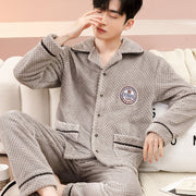 Men's flannel lounge robe cardigan set, view 7 - MRSLM