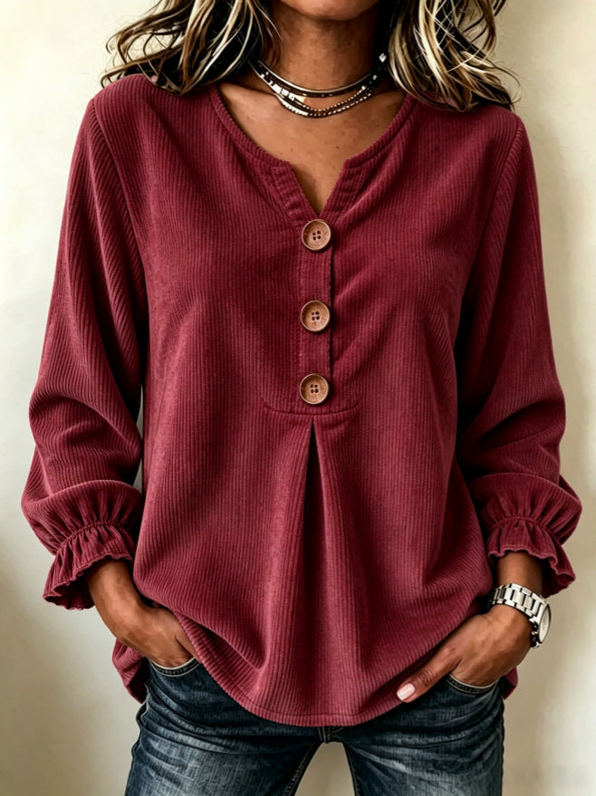 Women's corduroy long sleeve blouse, view 11 - MRSLM