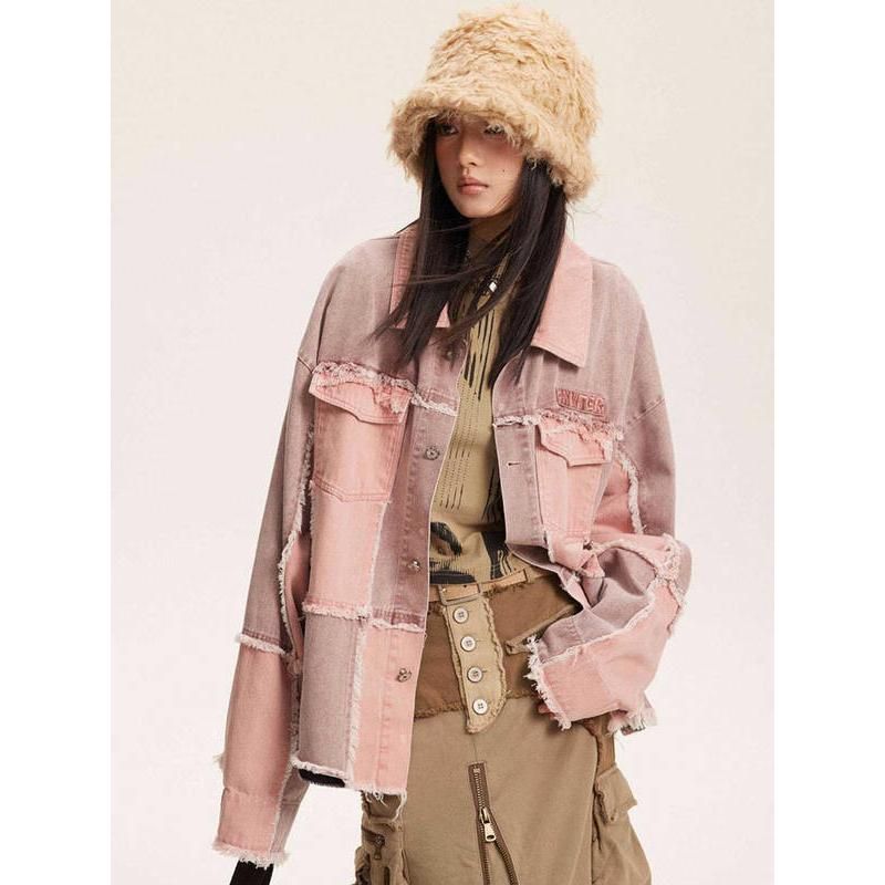 chic patchwork denim jacket for women, view 4 - MRSLM