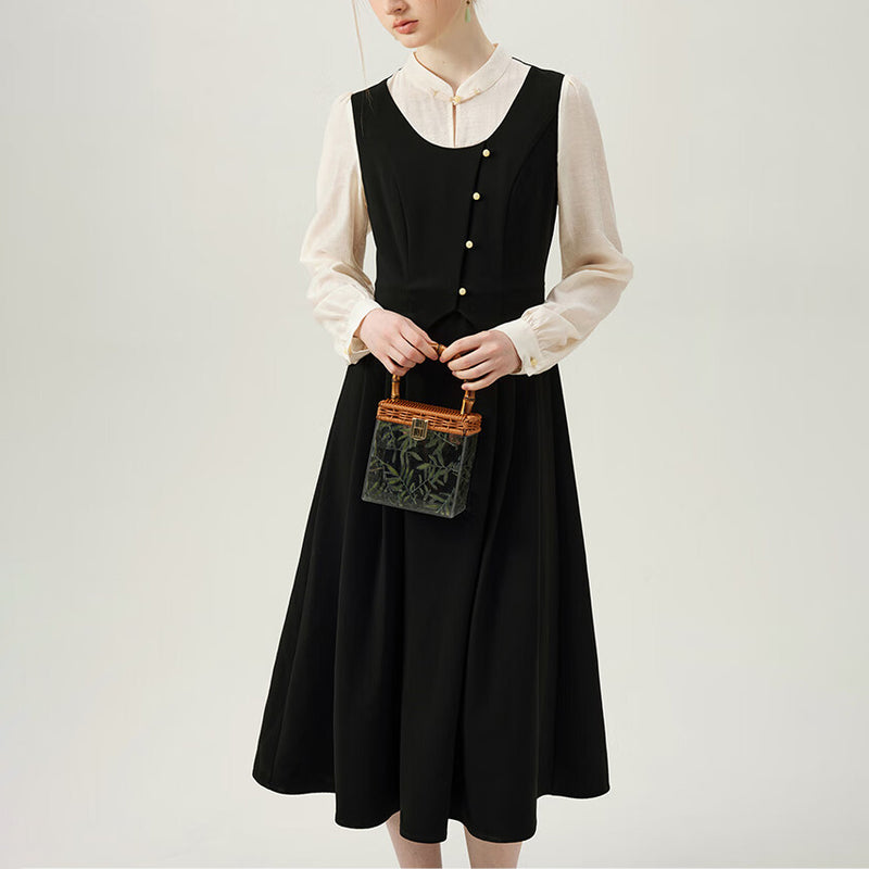 elegant office lady a-line dress with turtleneck - MRSLM