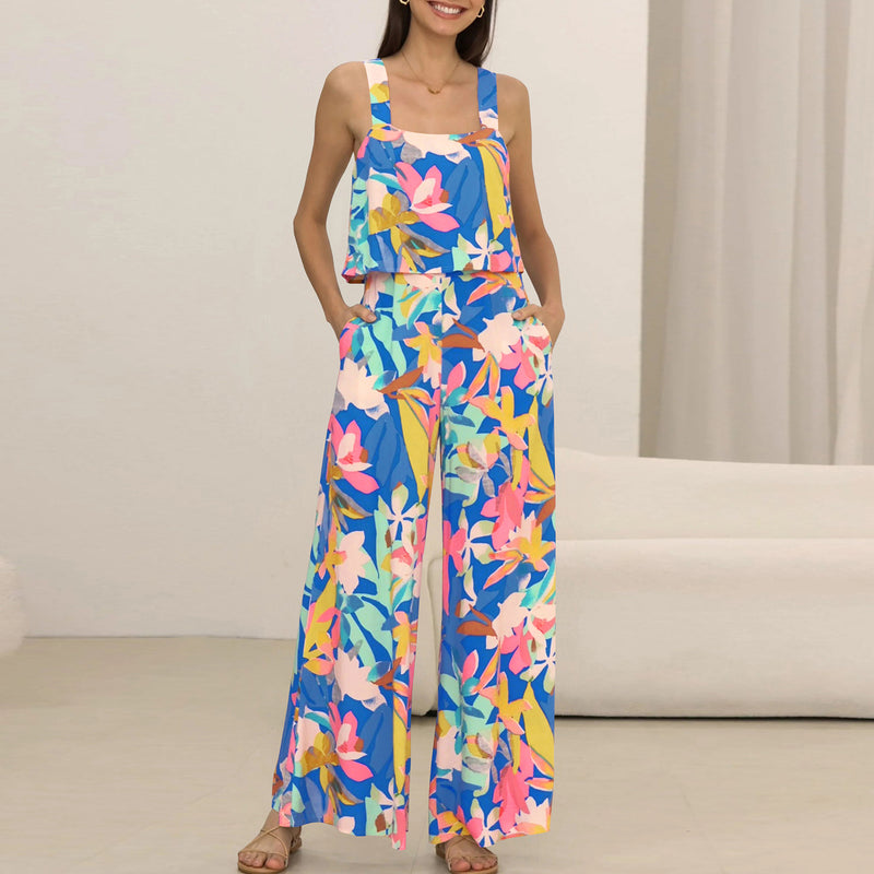 paisley wide leg jumpsuit set, view 5 - MRSLM