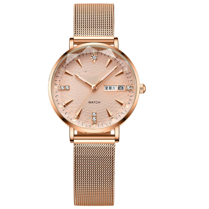 Women's rose gold mesh belt quartz watch, view 5 - MRSLM