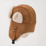 Women's suede winter hat with ear flaps, view 3 - MRSLM