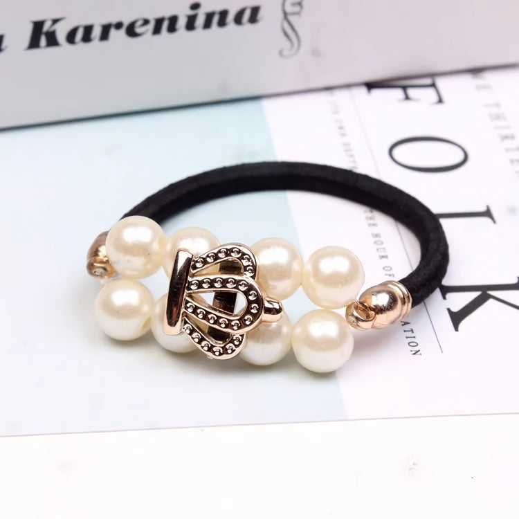 pearl floral elastic hair bands, view 5 - MRSLM