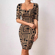 printed square collar dress, view 5 - MRSLM