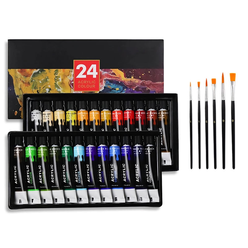 acrylic paint set 24 colors with brushes, view 2 - MRSLM