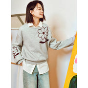 women's floral round neck pullover, view 7 - MRSLM