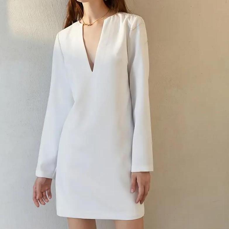 elegant notch neck tunic dress - MRSLM