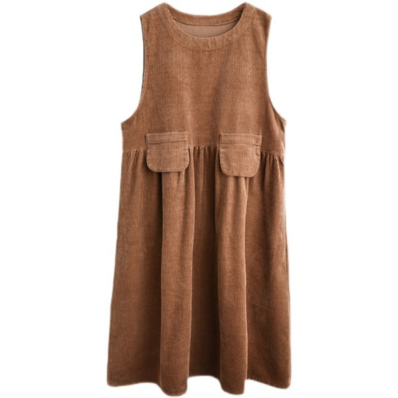 corduroy vest dress with pockets, view 4 - MRSLM