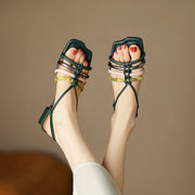 colorful buckle strap chunky heel sandals, view 6 - MRSLM