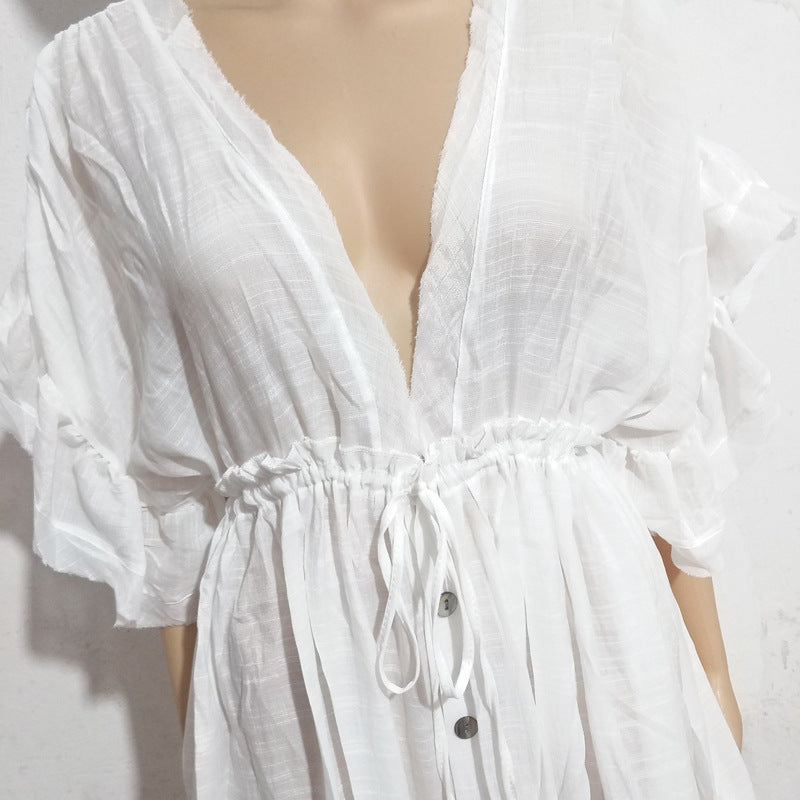 Solid color beach cover-up long dress, view 6 - MRSLM