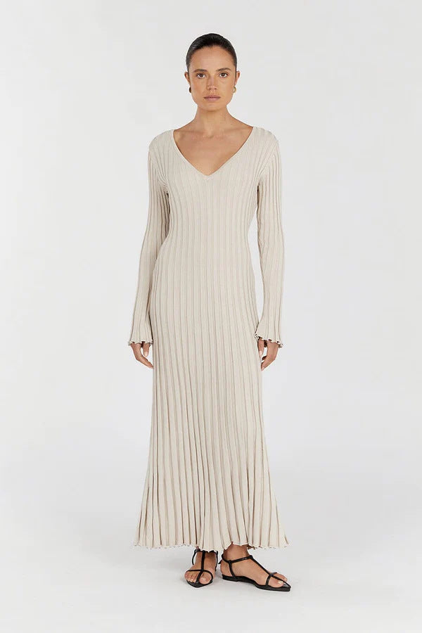 round neck A-line knitted dress, view 11 - MRSLM