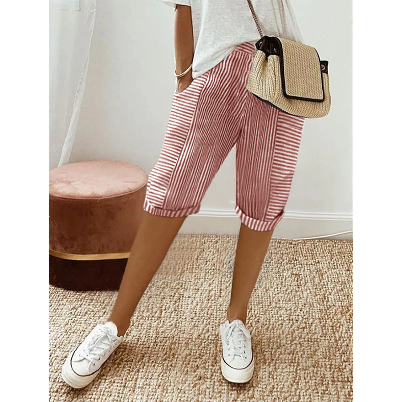 striped loose cropped pants, view 7 - MRSLM
