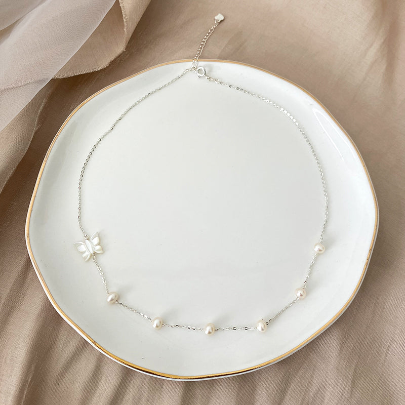 mother shell pearl necklace, view 3 - MRSLM