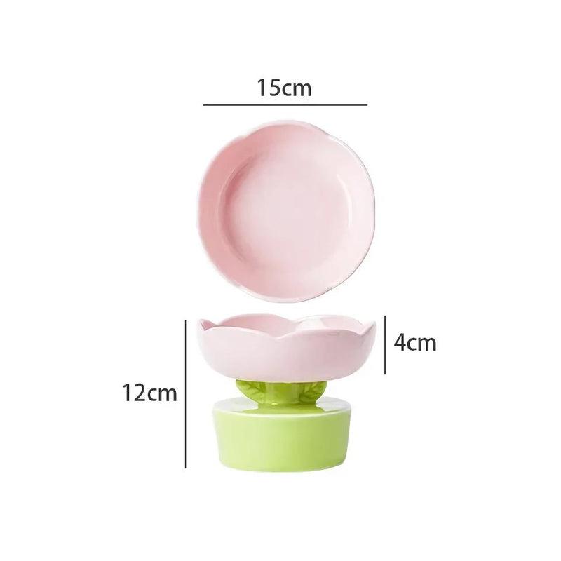 flower-shaped ceramic cat bowl, view 3 - MRSLM