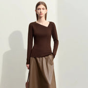 asymmetrical diagonal v-neck slim sweater - MRSLM