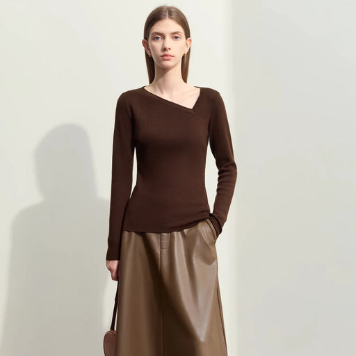 asymmetrical diagonal v-neck slim sweater - MRSLM