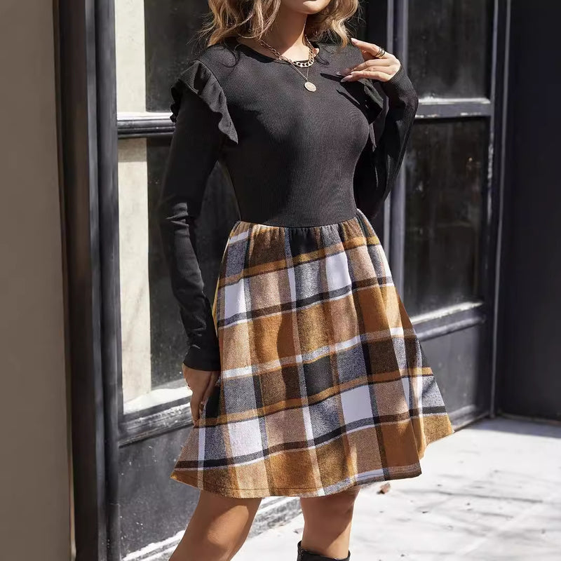 plaid long sleeve dress, view 4 - MRSLM