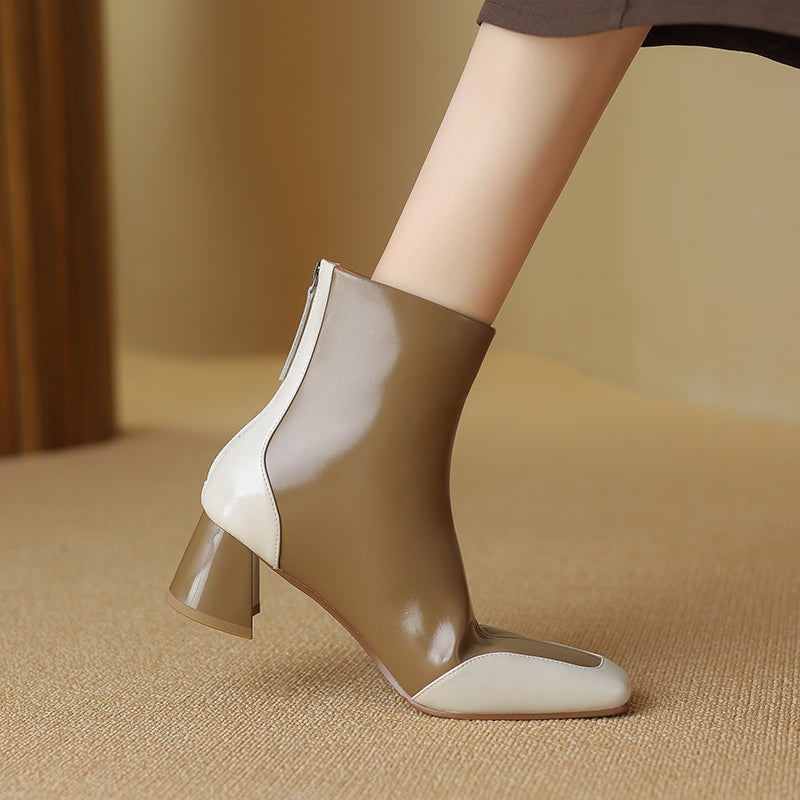 genuine leather women's square toe ankle boots, view 9 - MRSLM