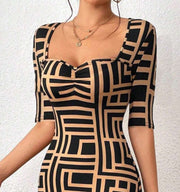 printed square collar dress, view 6 - MRSLM