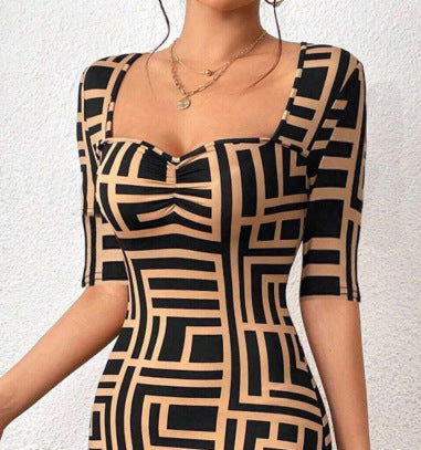 printed square collar dress, view 6 - MRSLM