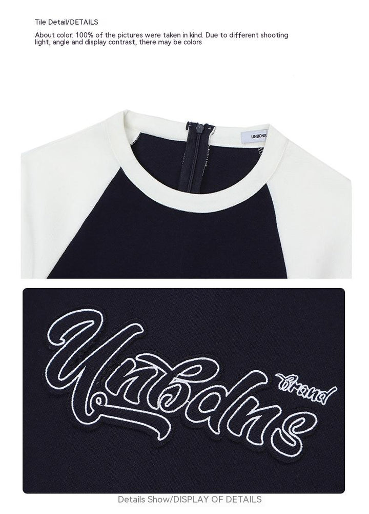 Female Niche Color Block Skinny Letters Short Shipment Long Sleeve