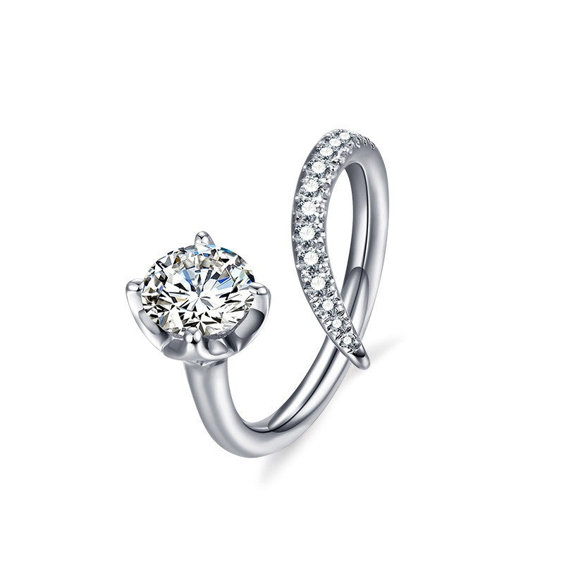 small moissanite geometric silver ring, view 2 - MRSLM