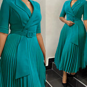 Women's tailored collar pleated waist dress, view 6 - MRSLM