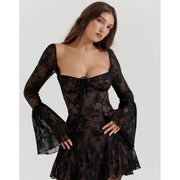 lace flare sleeve mini dress, view 4 - MRSLM