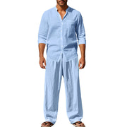 men's linen shirt and trousers beach set, view 10 - MRSLM