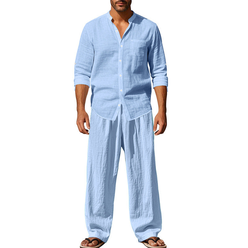 men's linen shirt and trousers beach set, view 10 - MRSLM
