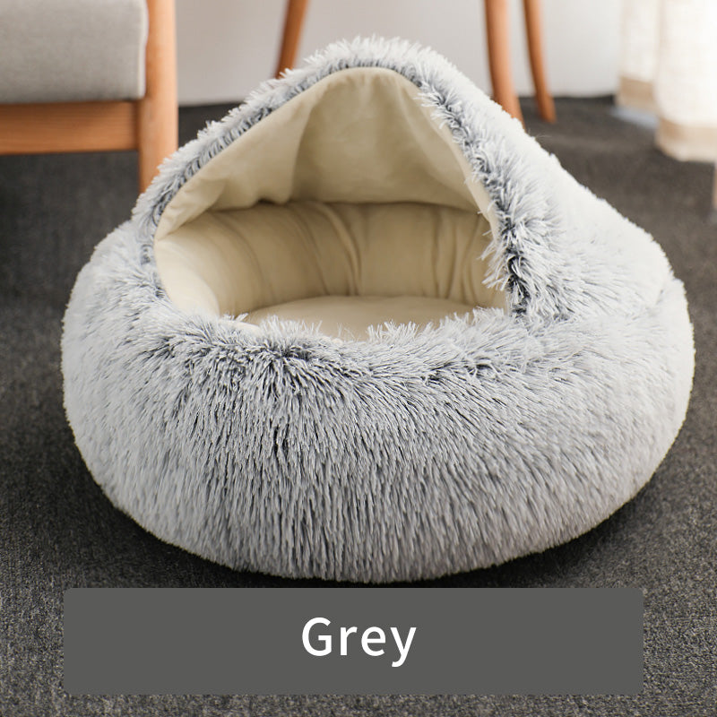 cozy round plush cat bed, view 3 - MRSLM