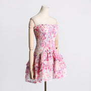floral tube top ruffled beach dress, view 3 - MRSLM