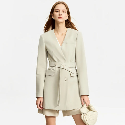 elegant v-neck blazer with belt - MRSLM