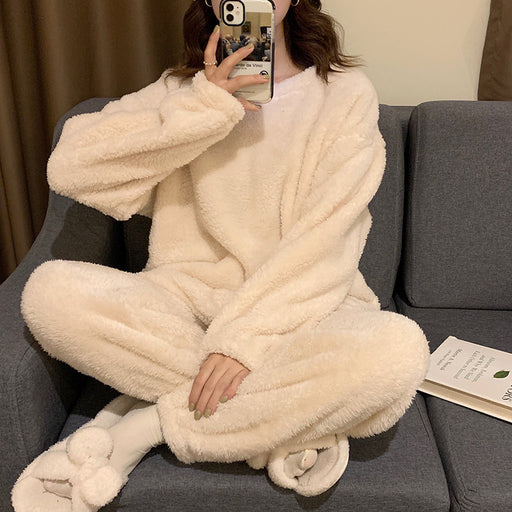 Women's warm fleece flannel pajama set - MRSLM