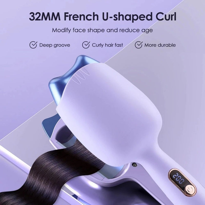 32mm Ceramic Cat Ear Dual-Barrel Hair Curler for Beach Waves