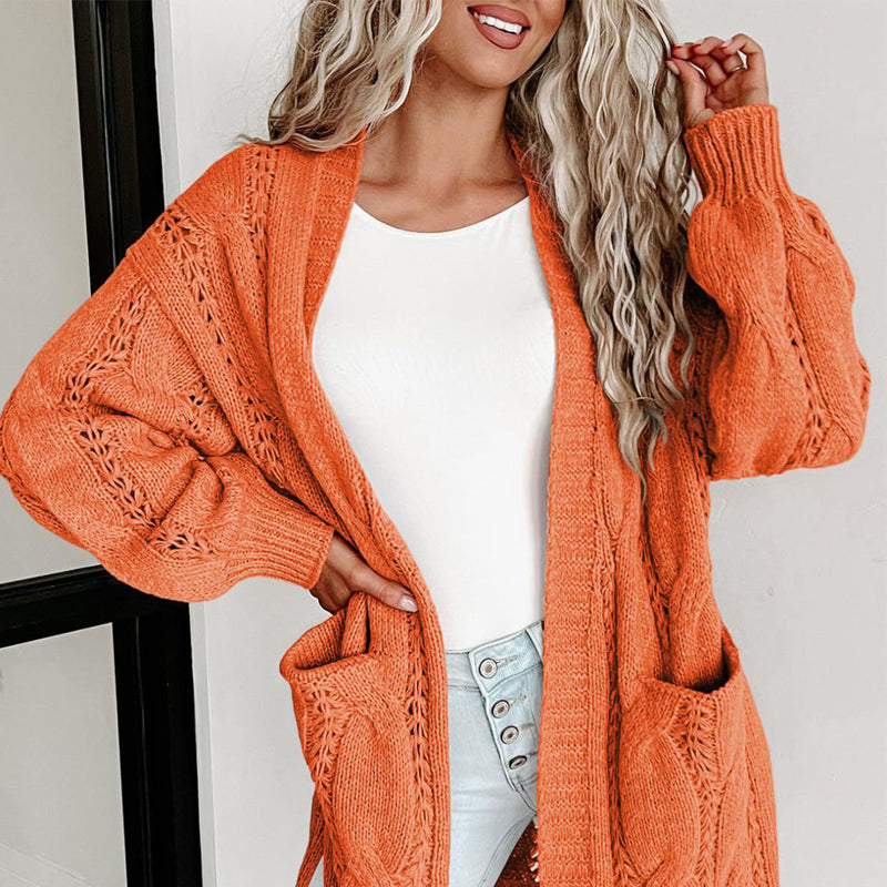 women's long cardigan sweater with pockets, view 2 - MRSLM
