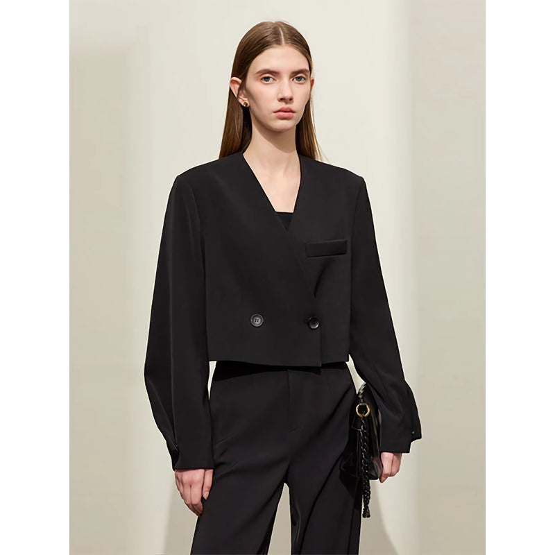 women's V-neck blazer and wide-leg pants set, view 4 - MRSLM