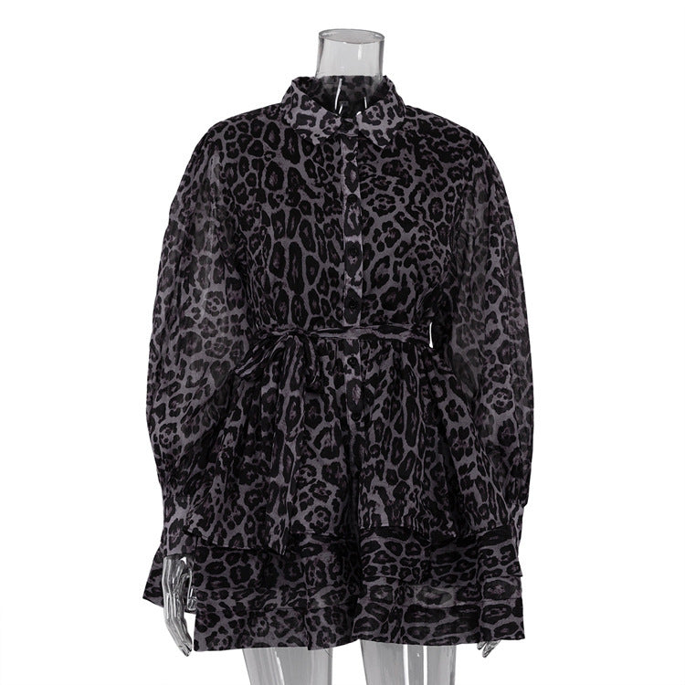 chiffon leopard print dress, view 6 - MRSLM