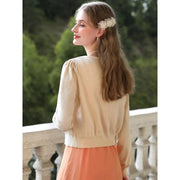 apricot V-neck knit cardigan, view 6 - MRSLM