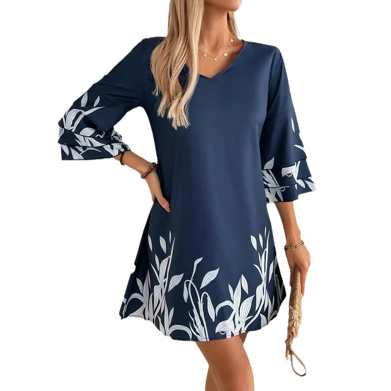lotus sleeve floral print dress, view 5 - MRSLM