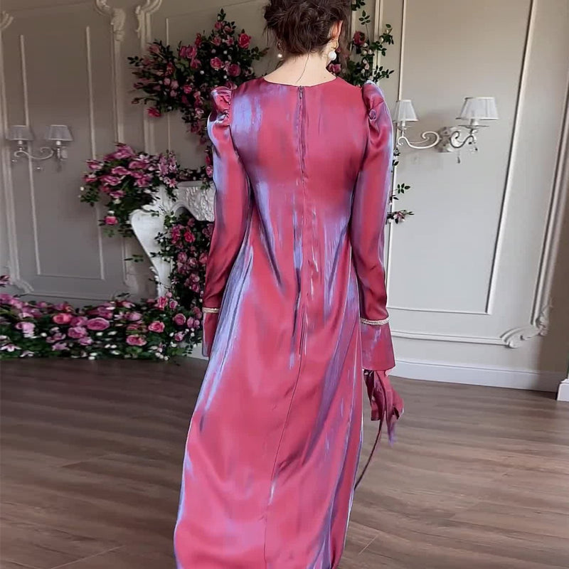 glitter satin swing dress, view 4 - MRSLM