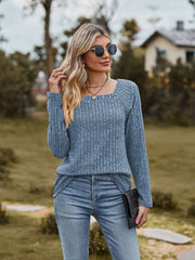 women's square collar brushed stripe top, view 7 - MRSLM