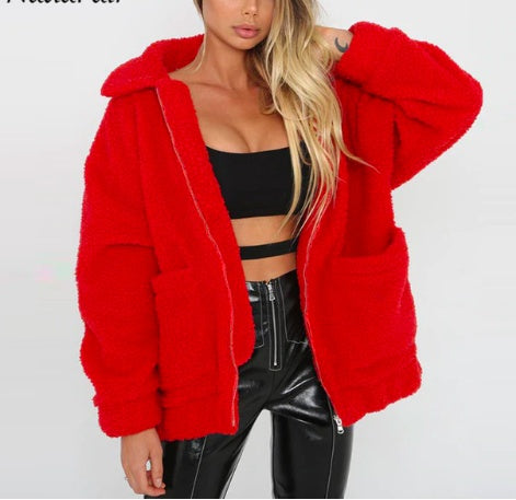 Women's faux shearling plush coat - MRSLM