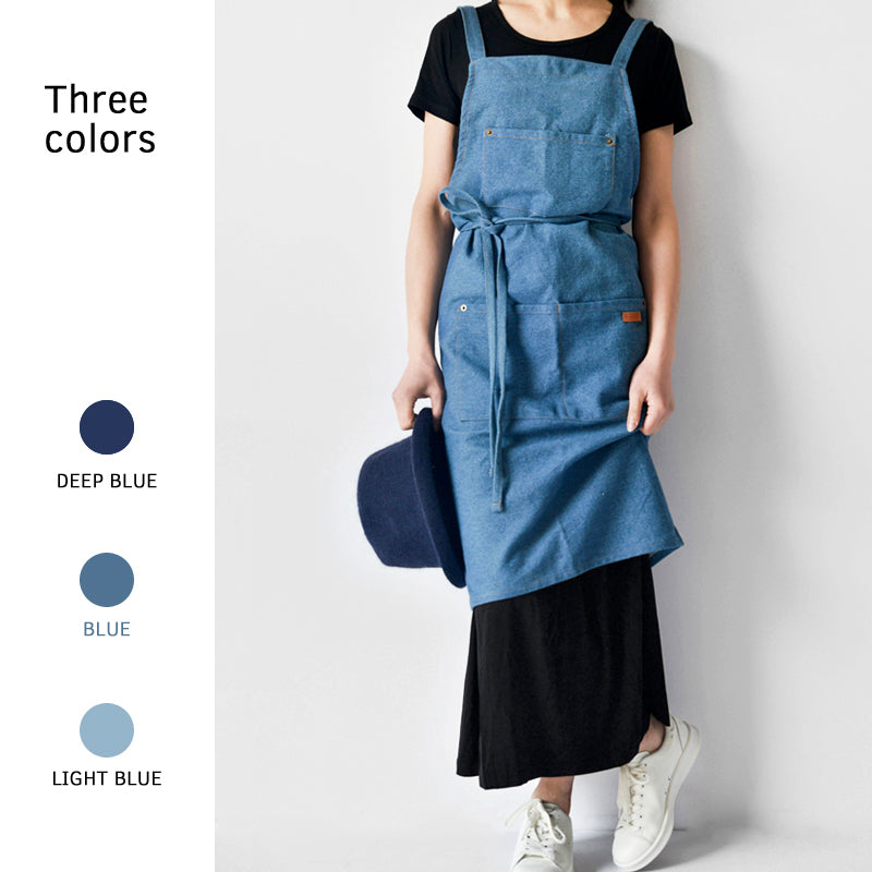Thick cotton denim kitchen apron, view 3 - MRSLM