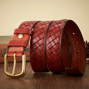men's braided leather belt copper buckle, view 2 - MRSLM