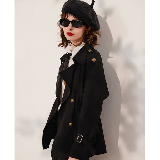 elegant double breasted women's trench coat, view 2 - MRSLM
