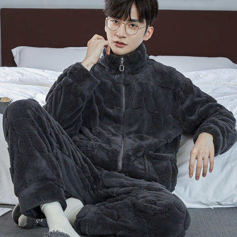 Men's fleece-lined flannel pajama set, view 11 - MRSLM