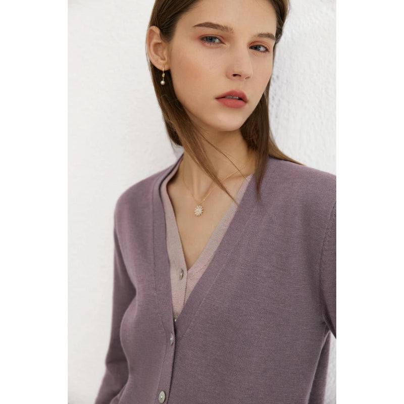 minimalist v-neck wool blend cardigan, view 7 - MRSLM