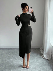 women's black knit maxi dress, view 6 - MRSLM